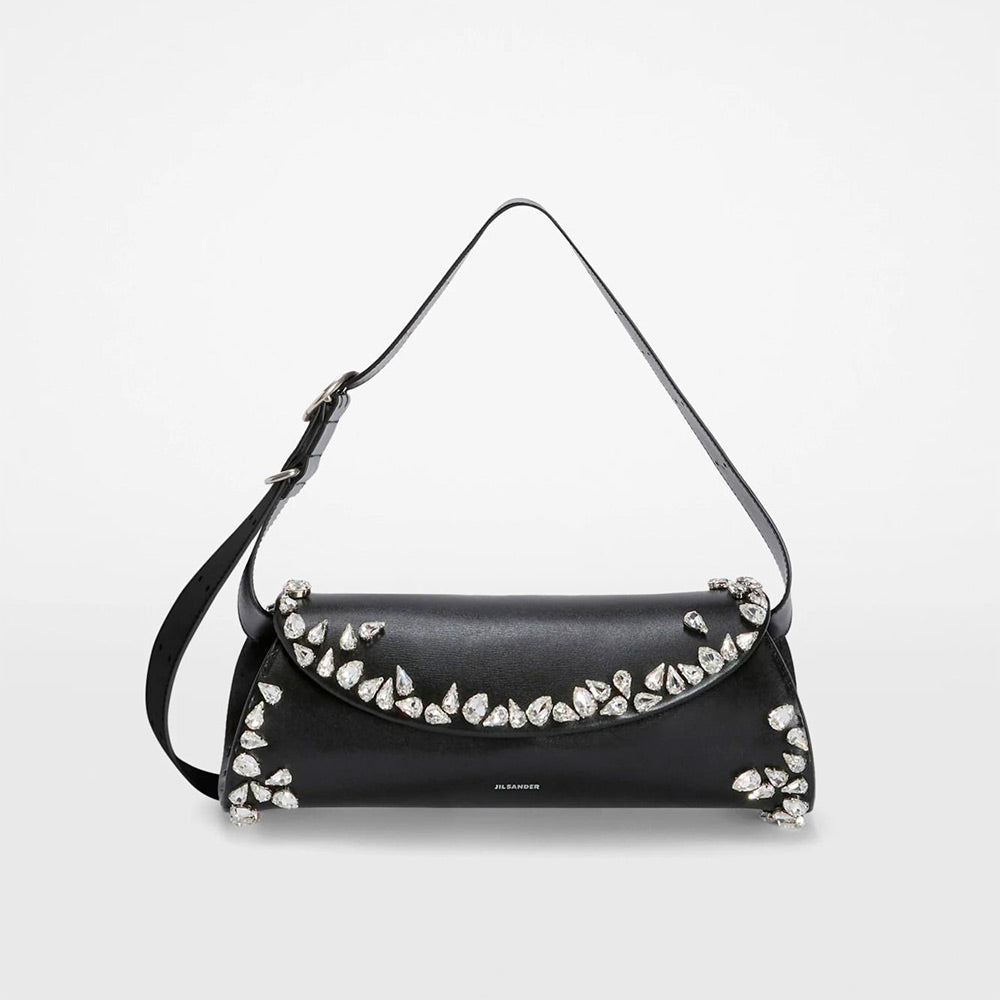 JIL SANDER / BLACK LEATHER CANNOLO SMALL CROSSBODY BAG