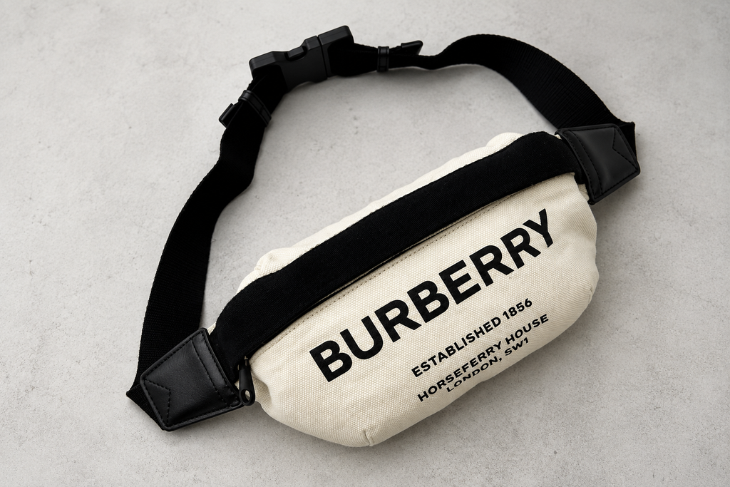 BURBERRY／ホースフェリー ミディアム バムバッグ アイボリー×ブラック 保存袋付き